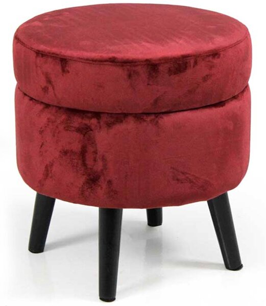 Pouf Contenitore Ø37x40 cm Sgabello Poggiapiedi in Tessuto Velluto Bordeaux