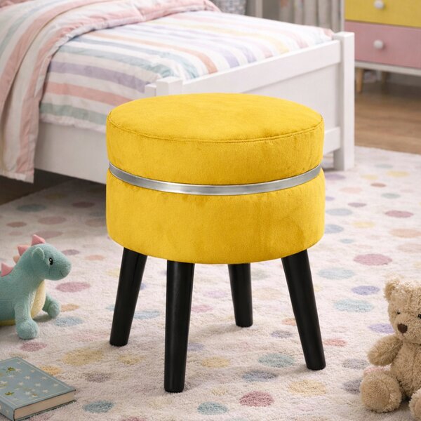 Pouf Sgabello Ø35x40,5 cm Design Moderno Poggiapiedi con Rivestimento in Velluto Mostarda