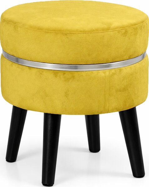 Pouf Sgabello Ø35x40,5 cm Design Moderno Poggiapiedi con Rivestimento in Velluto Mostarda
