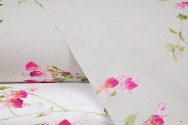 Completo Lenzuola In Percalle Fuchsia Matrimoniale - 250X290 175X205 + 2 Federe 50X80 Emporium Floreale Rosa Caleffi