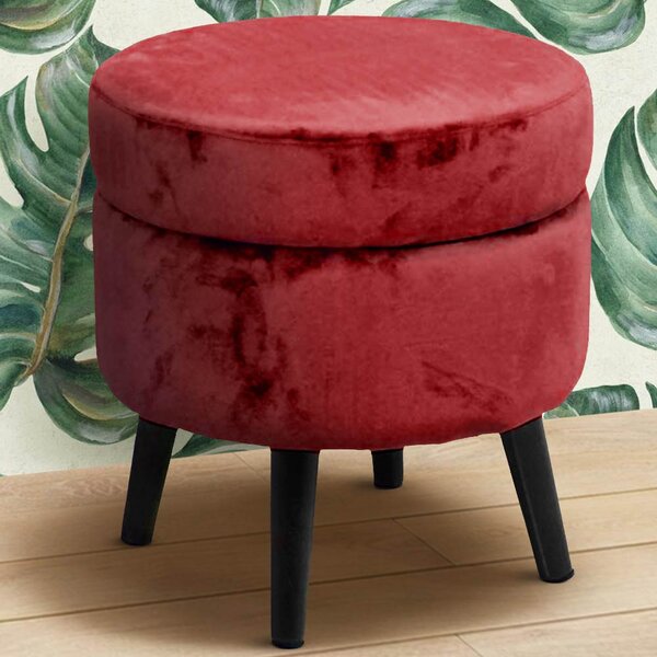 Pouf Contenitore Ø37x40 cm Sgabello Poggiapiedi in Tessuto Velluto Bordeaux