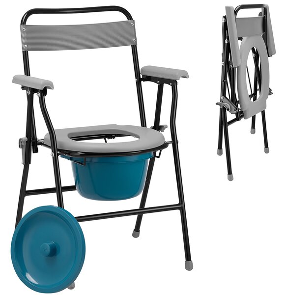 Sedia WC Pieghevole 45,5x46x85 cm con Vaso Rimovibile per Anziani e Disabili Grigio