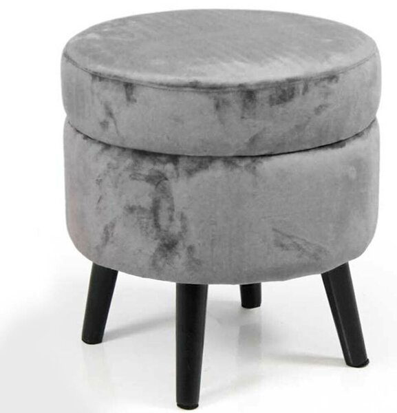 Pouf Contenitore Ø37x40 cm Sgabello Poggiapiedi in Tessuto Velluto Grigio