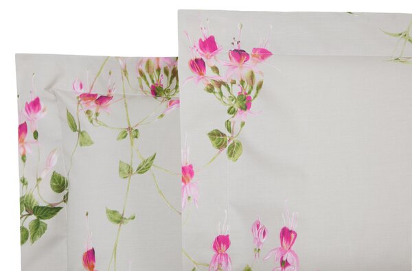 Completo Lenzuola In Percalle Fuchsia Matrimoniale - 250X290 175X205 + 2 Federe 50X80 Emporium Floreale Rosa Caleffi