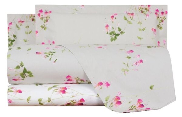 Completo Lenzuola In Percalle Fuchsia Matrimoniale - 250X290 175X205 + 2 Federe 50X80 Emporium Floreale Rosa Caleffi