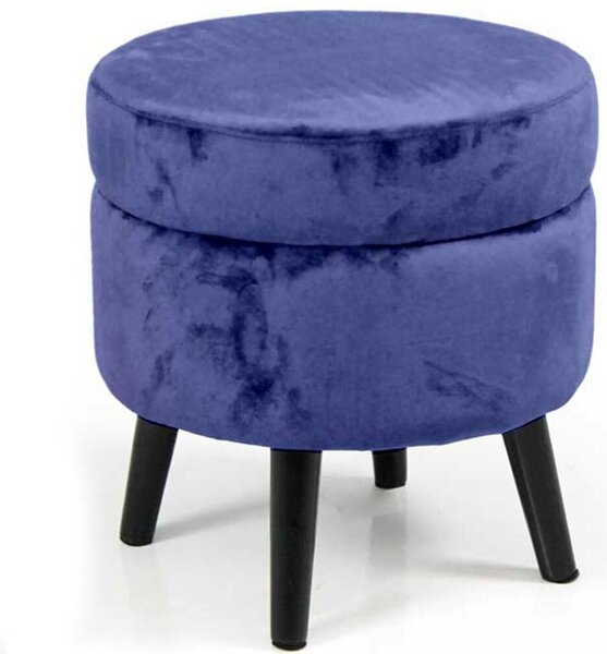 Pouf Contenitore Ø37x40 cm Sgabello Poggiapiedi in Tessuto Velluto Blu