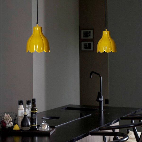 PR Home Lampada a sospensione Tulippa, gialla, Ø 17 cm, spina, E27 Tulippa, Giallo / Arancione, Soggiorno / Sala da pranzo, Metallo, Scandinavo