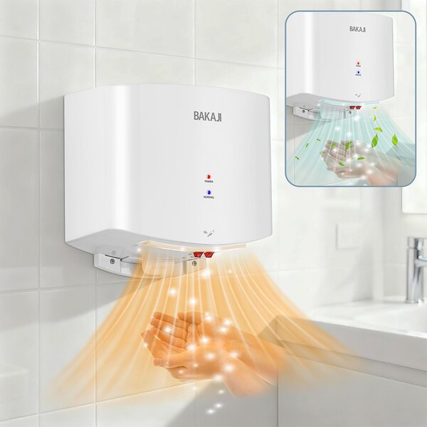 Asciugamani Elettrico a Parete Automatico per Bagno 1400W Aria Fredda e Calda Bianco