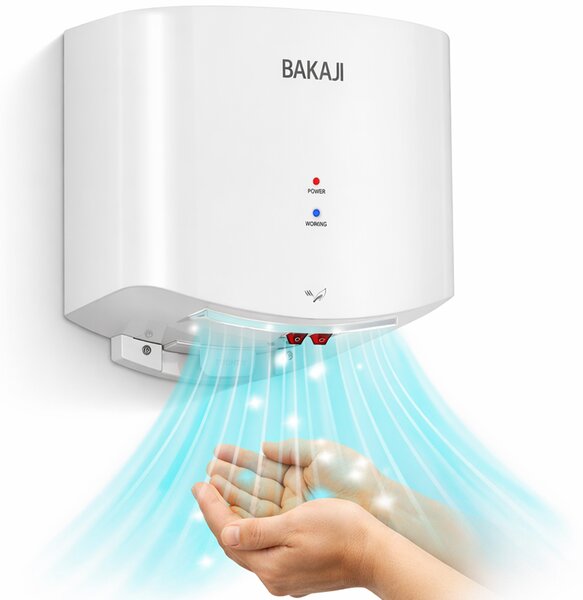 Asciugamani Elettrico a Parete Automatico per Bagno 1400W Aria Fredda e Calda Bianco