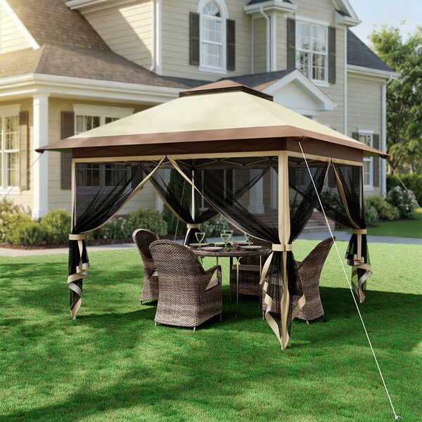 Gazebo Pieghevole One Touch 3,6x3,6 m Rivestimento Impermeabile e Resistente Beige