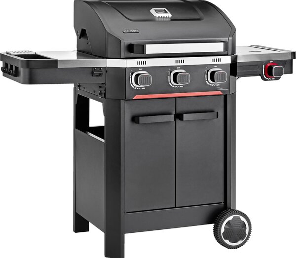 Barbecue a gas HAMSON Mercury 3T con 3 bruciatori | Griglie in ghisa smaltata, griglia di mantenimento del calore | Con bruciatore laterale, termometro sul coperchio e apribottiglie
