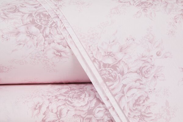 Completo Lenzuola In Percalle Dafne Matrimoniale - 250X290 175X205 + 2 Federe 50X80 Bellora Floreale Rosa Caleffi