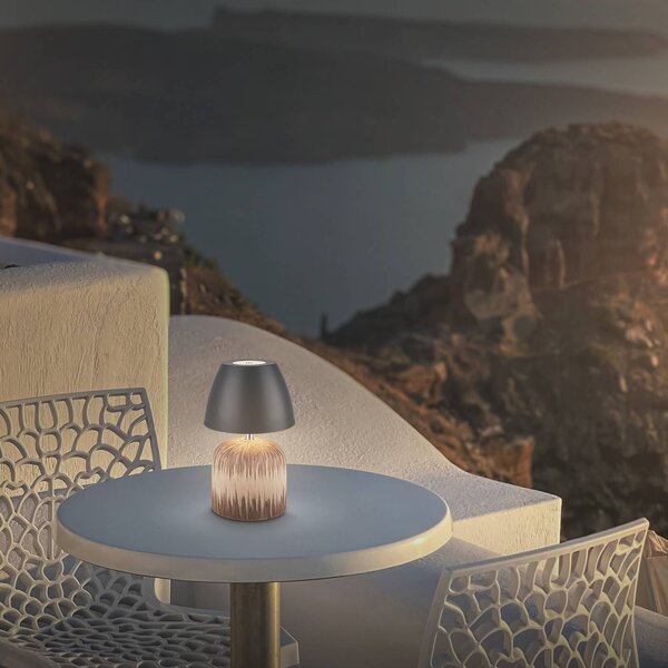 Briloner Lampada LED da tavolo a batteria Brilo unplugged Cera, antracite, 22 cm dimmerabile, Legno chiaro, Ceramica, Moderno