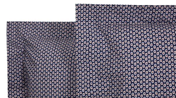Completo Lenzuola In Percalle Paisley Matrimoniale - 250X290 175X205 + 2 Federe 50X80 Mirabello Winter Cottage Blu Caleffi