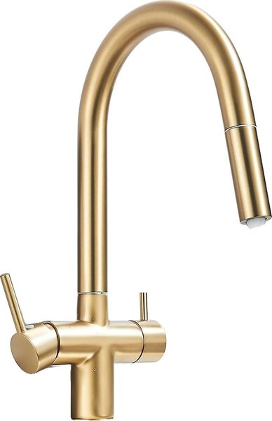 Rubinetto da cucina, girevole a 360 gradi, doppia maniglia, oro spazzolato