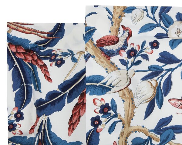 Completo Lenzuola In Percalle Paradise's Bird Matrimoniale - 250X290 175X205 + 2 Federe 50X80 Mirabello Moderno Blu Caleffi