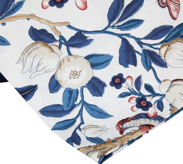 Completo Lenzuola In Percalle Paradise's Bird Matrimoniale - 250X290 175X205 + 2 Federe 50X80 Mirabello Moderno Blu Caleffi
