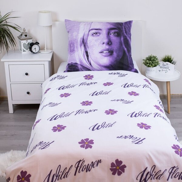 Set copripiumino e federa da bambini viola in cotone per letto singolo 200x140 cm Billie Eilish – Jerry Fabrics
