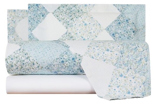 Completo Lenzuola In Percalle Patch-fleuri' Matrimoniale - 250X290 175X205 + 2 Federe 50X80 Emporium Floreale Nube Caleffi