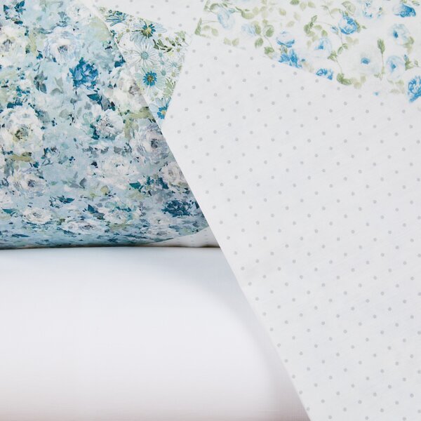 Completo Lenzuola In Percalle Patch-fleuri' Matrimoniale - 250X290 175X205 + 2 Federe 50X80 Emporium Floreale Nube Caleffi