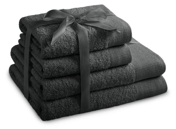 Set di asciugamani per viso e corpo tipo terry grigio scuro in cotone 4 pz Amari – Restilo