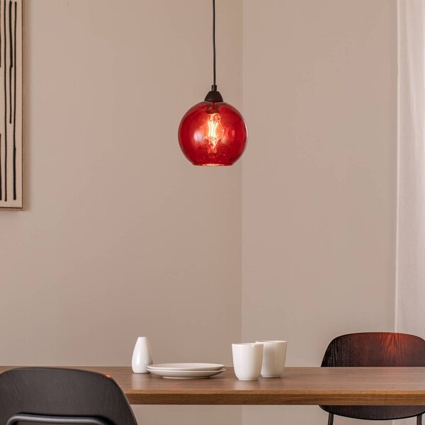 Lampada a sospensione in vetro Benek Opviq, dimmerabile, Rosso, Soggiorno / Sala da pranzo, Vetro, Giovanile, Lampada a sospensione