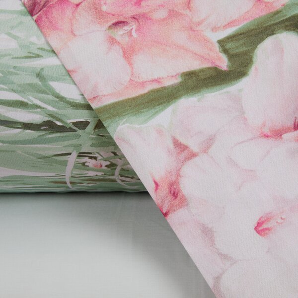 Completo Lenzuola In Percalle Gladioli Matrimoniale - 250X290 175X205 + 2 Federe 50X80 Mirabello Floreale Rosa Caleffi