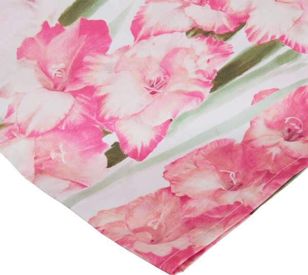 Completo Lenzuola In Percalle Gladioli Matrimoniale - 250X290 175X205 + 2 Federe 50X80 Mirabello Floreale Rosa Caleffi