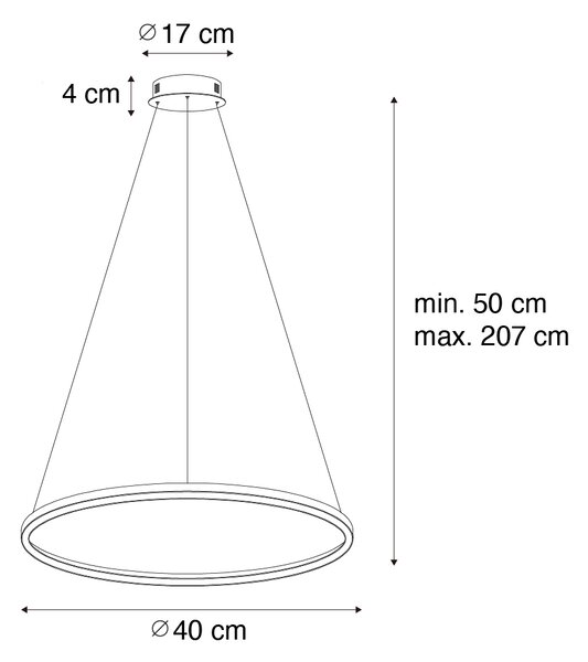 Lampada a sospensione nera 40 cm con LED dimmerabile a 3 livelli - Girello