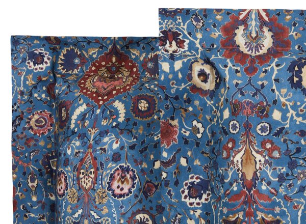 Completo Lenzuola In Percalle Decor Paisley Matrimoniale - 250X290 175X205 + 2 Federe 50X80 Mirabello Winter Cottage Blu Caleffi
