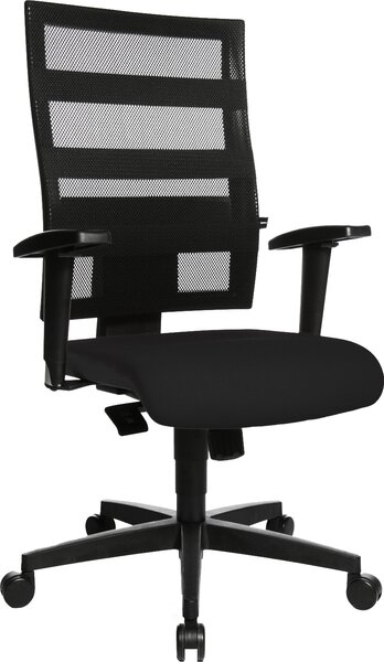 Sedia girevole da ufficio con braccioli, schienale in rete, base in plastica, certificata GS, nera