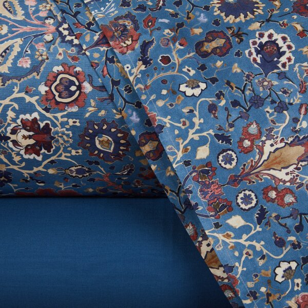 Completo Lenzuola In Percalle Decor Paisley Matrimoniale - 250X290 175X205 + 2 Federe 50X80 Mirabello Winter Cottage Blu Caleffi