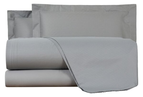 Completo Lenzuola In Raso Di Cotone Riga-raso Matrimoniale - 250X290 Emporium Tinta Unita Grigio Caleffi