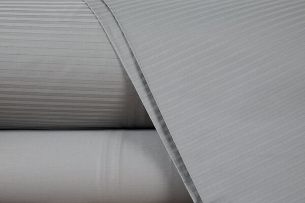 Completo Lenzuola In Raso Di Cotone Riga-raso Matrimoniale - 250X290 Emporium Tinta Unita Grigio Caleffi