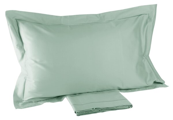 Completo Lenzuola In Raso Di Cotone Precious Sateen Matrimoniale - 250X290 175X205 + 2 Federe 50X80 Mirabello Brera Tinta Unita Acqua Caleffi