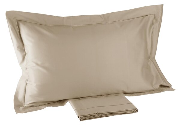 Completo Lenzuola In Raso Di Cotone Precious Sateen Matrimoniale - 250X290 175X205 + 2 Federe 50X80 Mirabello Brera Tinta Unita Sabbia Caleffi