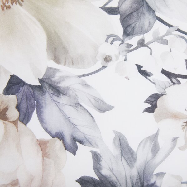 Completo Lenzuola In Raso Di Cotone Le Grand Fleur Matrimoniale - 250X290 175X205 + 2 Federe 50X80 Mirabello Floreale Tortora Caleffi