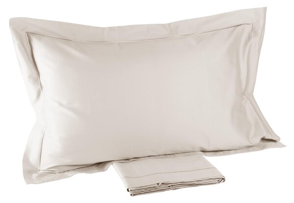 Completo Lenzuola In Raso Di Cotone Precious Sateen Matrimoniale - 250X290 175X205 + 2 Federe 50X80 Mirabello Brera Tinta Unita Champagne Caleffi