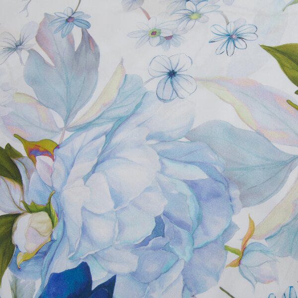 Completo Lenzuola In Raso Di Cotone Fresh Bouquet Matrimoniale - 250X290 175X205 + 2 Federe 50X80 Mirabello Floreale Blu Caleffi