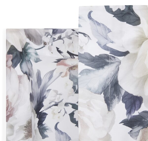 Completo Lenzuola In Raso Di Cotone Le Grand Fleur Matrimoniale - 250X290 175X205 + 2 Federe 50X80 Mirabello Floreale Tortora Caleffi