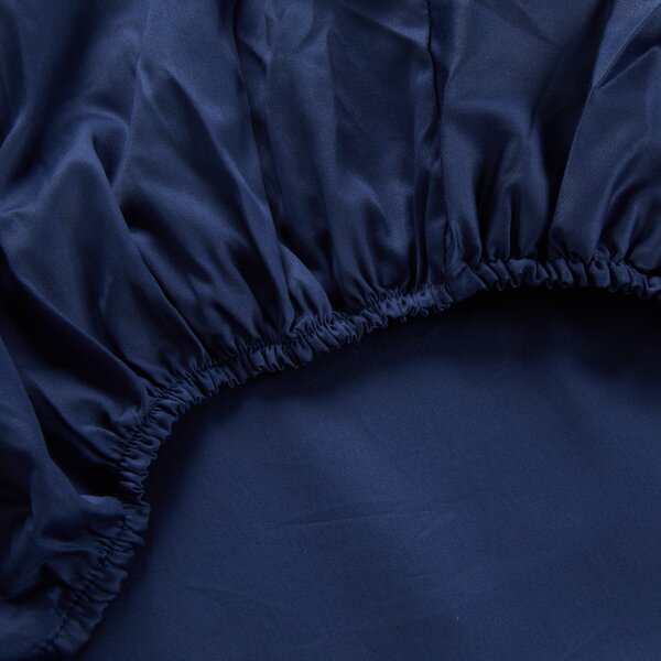 Completo Lenzuola In Raso Di Cotone Fresh Bouquet Matrimoniale - 250X290 175X205 + 2 Federe 50X80 Mirabello Floreale Blu Caleffi