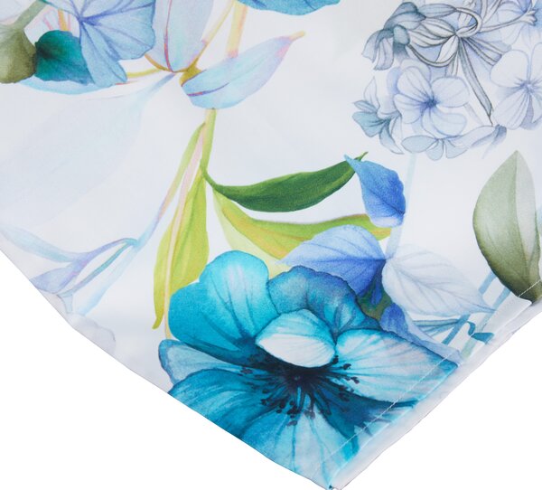 Completo Lenzuola In Raso Di Cotone Fresh Bouquet Matrimoniale - 250X290 175X205 + 2 Federe 50X80 Mirabello Floreale Blu Caleffi