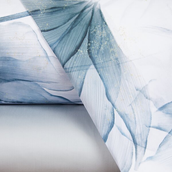 Completo Lenzuola MATRIMONIALE - 250X290 175X205 2 FEDERE 50X80 Abstract Flower BLU Raso Di Cotone Caleffi