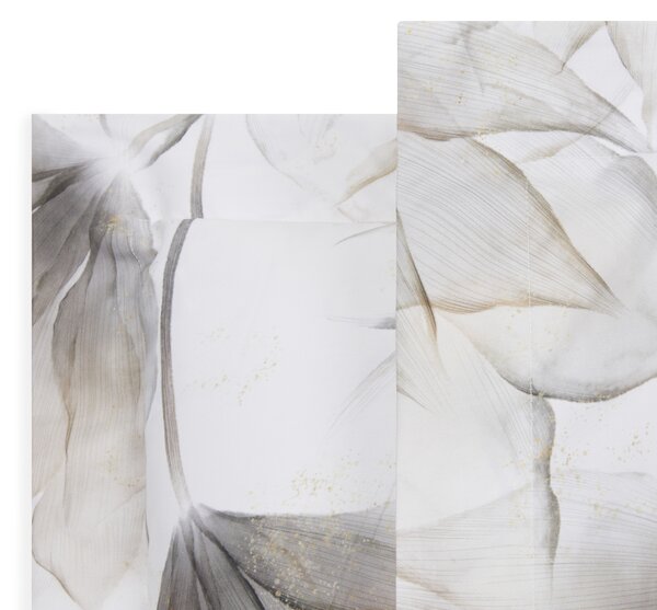 Completo Lenzuola In Raso Di Cotone Abstract Flower Matrimoniale - 250X290 175X205 + 2 Federe 50X80 Mirabello Floreale Tortora Caleffi