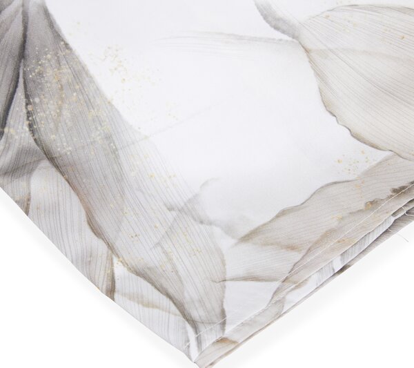 Completo Lenzuola In Raso Di Cotone Abstract Flower Matrimoniale - 250X290 175X205 + 2 Federe 50X80 Mirabello Floreale Tortora Caleffi