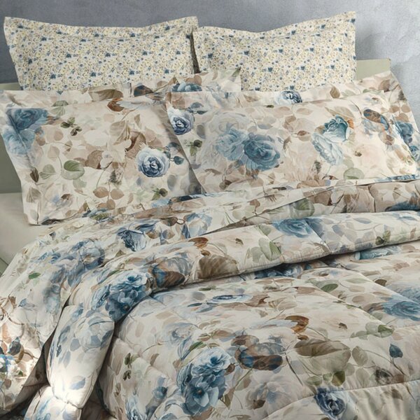 Trapunta In Percalle Limoges Matrimoniale - 270X260 Emporium Floreale Blu Caleffi