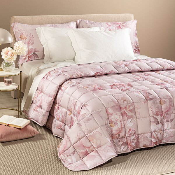 Trapunta Leggerissima In Raso Di Cotone Eloise Matrimoniale Dreaming Floreale Rosa Caleffi