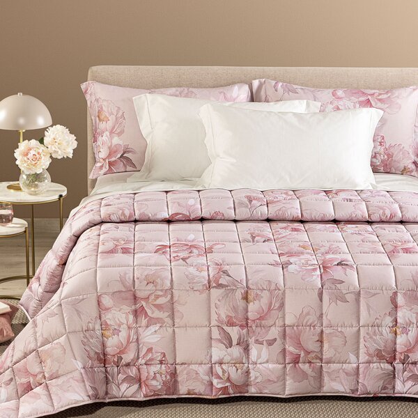 Trapunta Leggerissima In Raso Di Cotone Eloise Matrimoniale Dreaming Floreale Rosa Caleffi