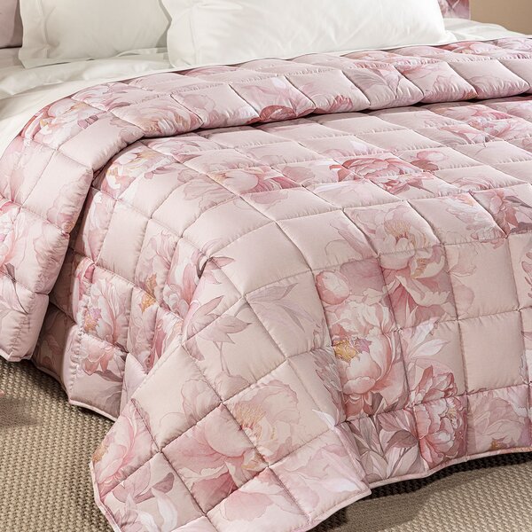Trapunta Leggerissima In Raso Di Cotone Eloise Matrimoniale Dreaming Floreale Rosa Caleffi