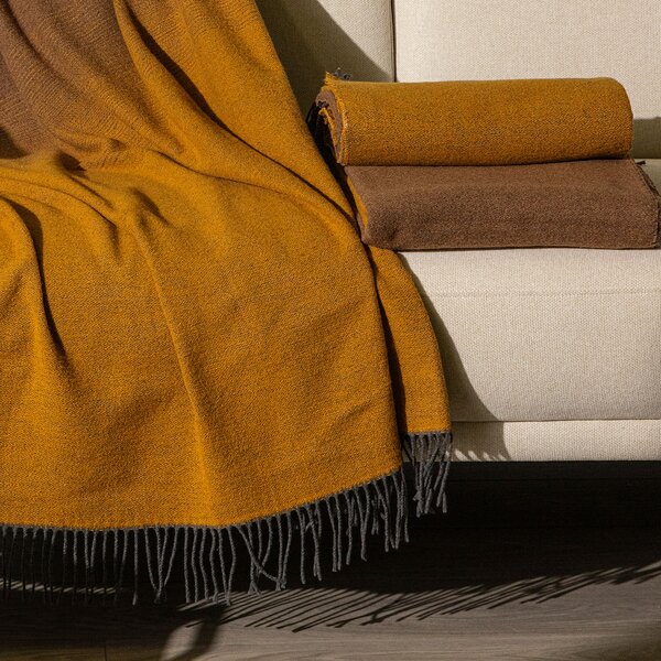 Plaid In Cotone Chamonix CM. 130X170 Caleffi Moka/Oro Caleffi
